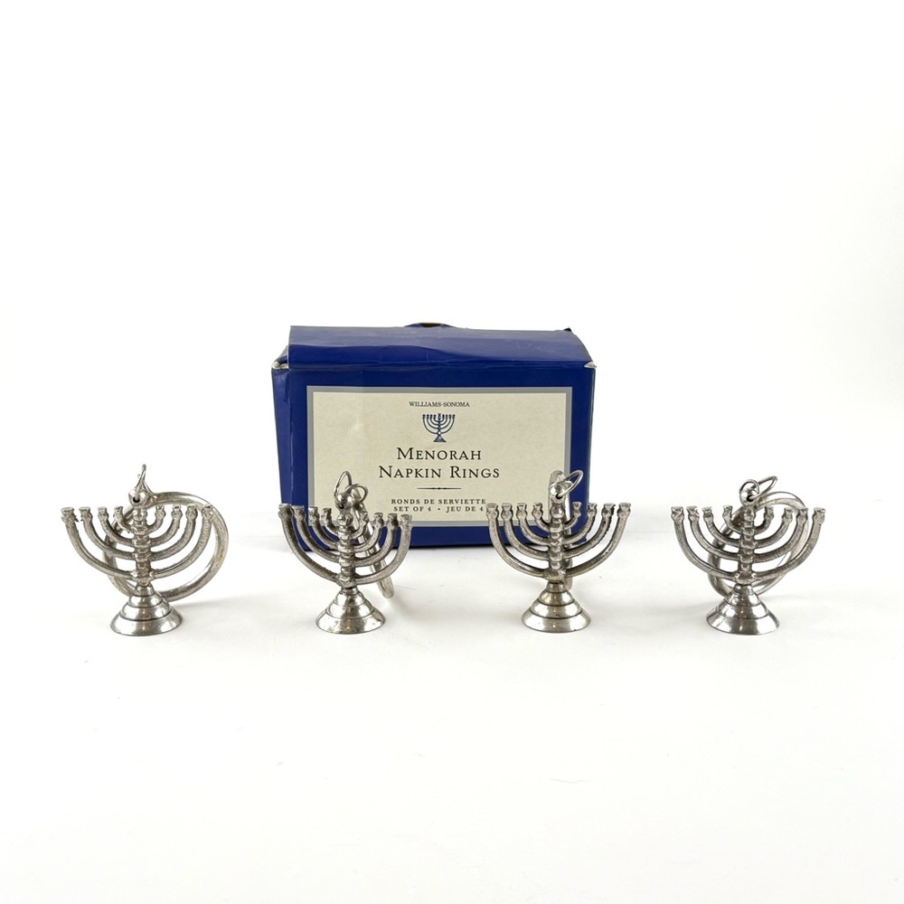Williams Sonoma Silver Menorah Napkin Rings Set of Four